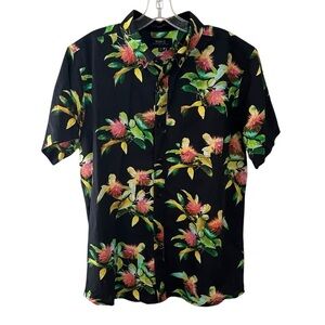 ROARK Scholar La Selva Button Down Linen Blend Shirt Tropic Floral Medium